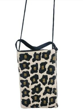 Leopard Beaded Crossbody Club Bag Wristlet Clutch Purse Wallet Bamboo Trading
